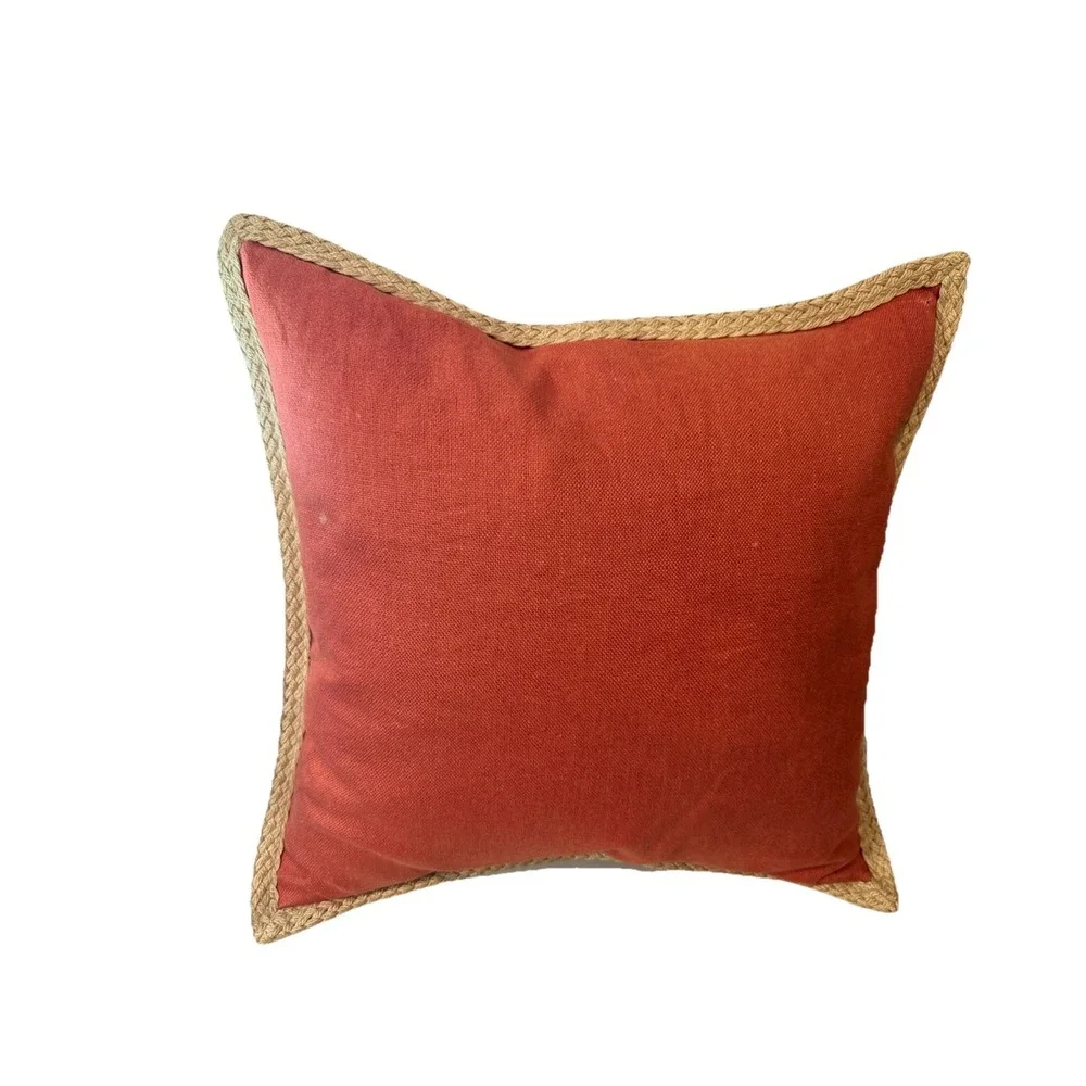 2x Pottery‎ Barn 20x20 Linen Pillows Coral Terracotta Unique Sage Jute Trim Zip